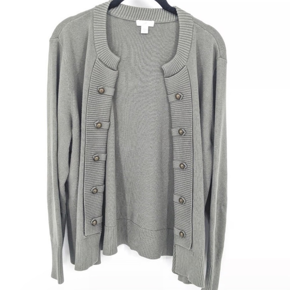 J Jill Cardigan Sweater Womens XS Petite‎ green Button Front Knit military style